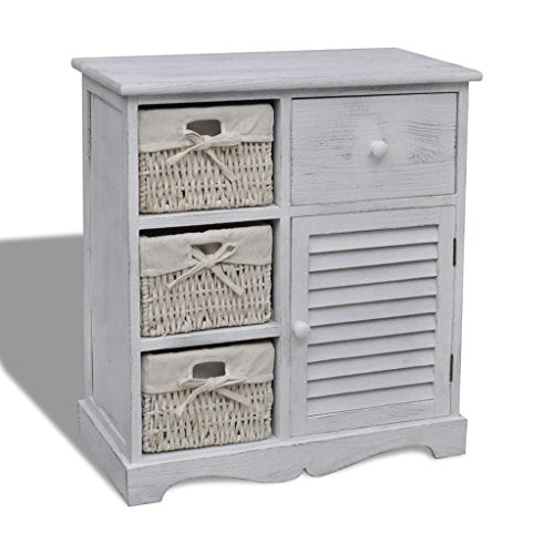 Roderick Irving Armadietto in Legno con 3 Cestini Intrecciati Bianco Armadio Camera da Letto Mobile Soggiorno armadietto Ingresso armadietti spogliatoio armadietti Bagno