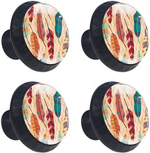 Boho Feather Pattern stile etnico Pomelli per Porta Set di 4 Pomelli per Mobili Manopole per Cassetti Cucina Armadio Vetro