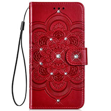 Robinsoni Custodia Compatibile con Samsung Galaxy A70 Cover Portafoglio Custodia Libro Flip Caso Pelle PU Antiurto Case Taccuino Cover Libretto Retro Caso Magnetica Case con Diamante Mandala, Rosso