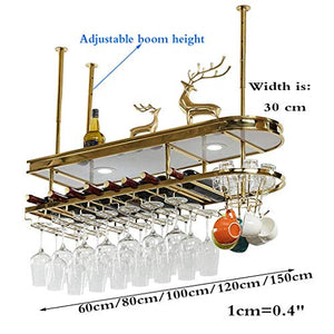 COLiJOL Portabicchieri in Ferro a 2 Livelli Laminato Acrilico con Led Portabottiglie per Vino Capovolto Portabicchieri per Bicchieri da Champagne Portabicchieri per Bar Cucina Portabottiglie,60 cm (2