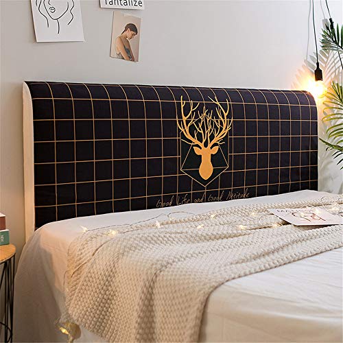 Fansu Copertura Testiera Letto Singolo/Matrimoniale, Stampa Alce Elastica Antipolvere All-inclusive Copertura per testiera per Letto, Decorazione per Camera da Letto (Nero,200cm)