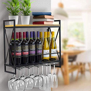 QWEA Portabottiglie per vino industriale Wine Lovers Mobili da bar Portabottiglie da appendere in metallo rustico a 2 livelli a parete per cucina-sala da pranzo-Cantina-Bar Facile installazione,