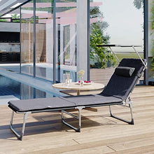 SONGMICS Lettino Prendisole, Sdraio Pieghevole, Materassino di 3 cm, Poggiatesta Parasole Schienale Regolabile, 53 x 193 x 29,5 cm, Max Portata 150 kg, Giardino Balcone Terrazzo, Grigio Scuro GCB19UM