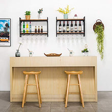 JHGJBJ Metallo Vino Rack, Stile Industrial Supporto a Parete di Vetro Vino attaccatura Ferro battuto, Legno massello portabottiglie Doppio Strato con trogolo Vetro di Vino (Size : 60cm)