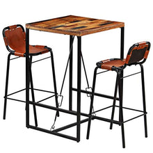 Tidyard Set da Bar 3 pz,Tavolo e sedie da Cucina in Massello di Recupero e Vera Pelle di Capra,Include 1 Tavolo da Bar e 2 sedie da Bar