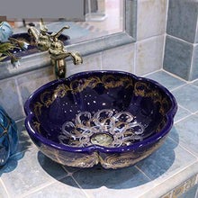 Jgophu Lavabo in porcellana Artistic fatto a mano in porcellana Countertop lavabo in ceramica blu