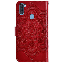 URFEDA Pelle Libretto Custodia Compatibile con Galaxy A11 Cover Libretto Portafoglio 3D Girasole Fiore Di Mandala Case Antiurto Cover Silicone Morbido Custodia Magnetico Taccuino Flip Custodia Rosso