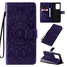 Artfeel Pelle Portafoglio Custodia per Samsung Galaxy S20 Ultra 6.9 Pollice,Flip Magnetica Viola Cover Sbalzato Girasole Modello Libro Stile con Carta Slot Cinturino Supporto Cover