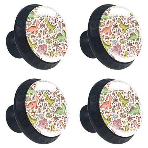 Set di 4 maniglie rotonde per armadio da cucina, credenza, cassettiera, cassettiera, con viti, per cucina, comò, armadietto, bagno, armadio, stile vintage, con dinosauri, animali della foresta