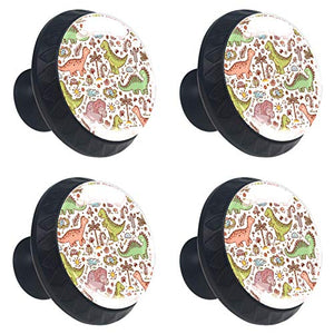 Set di 4 maniglie rotonde per armadio da cucina, credenza, cassettiera, cassettiera, con viti, per cucina, comò, armadietto, bagno, armadio, stile vintage, con dinosauri, animali della foresta