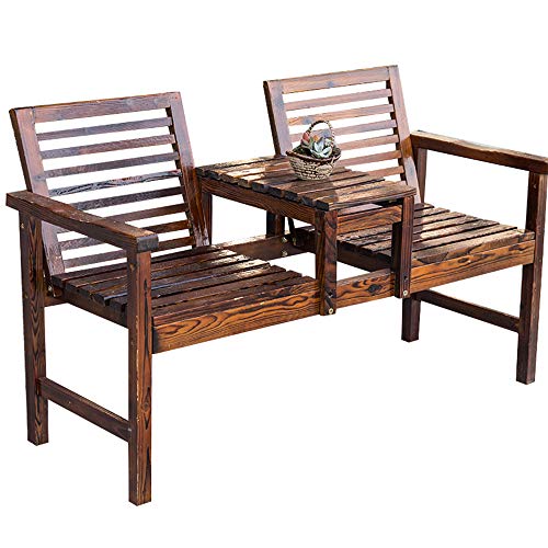 56 pollici Panca da giardino con terrazza Panchina all'aperto, Panchina in legno massello anticorrosione con braccioli e schienale, Per prato giardino portico Tavoli e sedie per il tempo libero