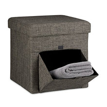 Relaxdays Pouf Contenitore/Poggiapiedi Rivestito in Lino, con Ribaltina e Spazio Interno, Marrone, 38x38x38 cm