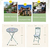HZWZ 19.6"Tavolo Laterale A Mosaico Pieghevole, Set di Bistrot Grand Patio 3 Pezzo, Tavolo da Tavolo in Piastrelle Dipinto Fiore Top Metallo Arte Flowerpot per Giardino E Casa