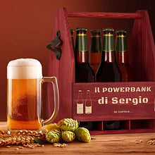 Murrano Portabottiglie per Birra in legno - incisione personalizzata - 6 bottiglie standard - regalo San Valentino - Perfetto per ogni uomo amante della Birra - POWERBANK