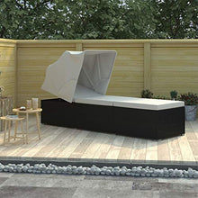 Tidyard Lettino Prendisole Tettuccio e Cuscino Polyrattan Bianco Crema,Lettini da Giardino in Legno, Sedie a Sdraio da Giardino in Legno 195 x 60 x 110 cm