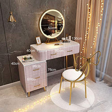 ZRN Tavolo da Trucco Set da toeletta, Tavolo da Trucco con Specchio Rotondo e Sgabello Imbottito, toletta in MDF per Camera da Letto con 6 cassetti portaoggetti