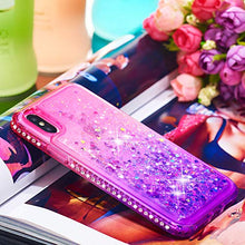 CrazyLemon Custodia per iPhone X/iPhone Xs, sabbie mobili scintillanti lucide e custodia per telefono in TPU in silicone morbido con design pieno di strass per le donne - Rosa + Viola