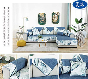 YUTJK Copridivano con Penisola Chaise Longue Sofa Cover Componibile in Poliestere a Forma di L,Coperchio di Divano in Cotone Stile Cinese-Blu 2_110×160cm.