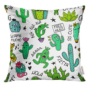 N/A Cuscino Copricuscini,Federa,Divertente Colorato di Personaggi dei Cartoni Animati di Cactus E Succulente con Simpatico Cuscino Decorativo da Giardino per Giardino di Testo 45X45 Cm