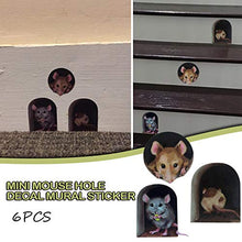 Adesivo da parete con foro per mouse, divertente e realistico 3D rotondo battiscopa da parete, decorazione per la casa, la cucina, la camera da letto dei bambini, decorazione da parete (C, 6 pezzi)