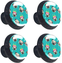 Cartone animato Pug Dog Crown Princess Pattern Pomelli per Porta Set di 4 Pomelli per Mobili Manopole per Cassetti Cucina Armadio Vetro