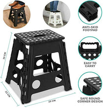 Sgabello pieghevole resistente da 38,1 cm di altezza, multiuso, in plastica, antiscivolo, pieghevole e facile da riporre, ideale per casa, cucina, bagno, giardino, per bambini o adulti (nero)