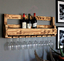 Scaffale da Vino in Legno per la Parete - con portabicchieri - Fiammato - Pronto per Il Montaggio - Ripiano per Bottiglie e Bicchieri da Vino