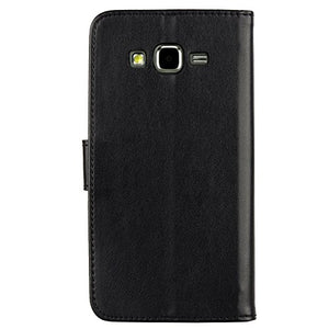 Robinsoni Cover Compatibile con Samsung Galaxy Grand Prime G530 Case Scintillare Glitters Lucido Portafoglio Libro Custodia Retro 3D Rosa Stampato Pelle PU Libretto Cover Foglio Flip Fiore Caso, Nero
