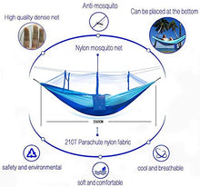 Amaca da Campeggio, Esterno Amaca da Giardino con Zanzariera Traspirante Nylon da Paracadute per Interno Giardino, Escursioni Viaggi all’Aperto Amache 110"(L) x 59"(W) (Blue/Sky blue)