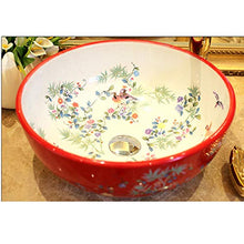 Jgophu Countertop, vasca da bagno in porcellana rossa con fiori e uccellini