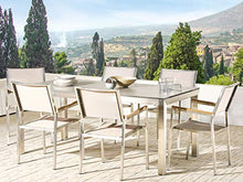 Beliani Set da Giardino Tavolo Simil Cemento 6 Sedie Tessuto Beige 180 x 90 cm GROSSETO