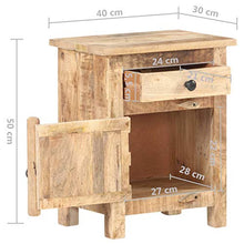 Tidyard Comodino Camera da Letto Rustico Classico in Legno di Mango Grezzo con Cassetto e Anta,Comodino Classico,Comodino Cameretta,Comodino Shabby,Comodino con Cassetto 40x30x50 cm