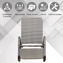 Outsunny Sedia a Dondolo da Giardino in Rattan Grigia, Poltrona Reclinabile e Pieghevole con Poggiapiedi Estraibile 90x64x108cm