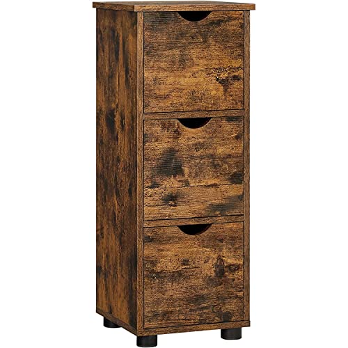 VASAGLE Armadietto da Bagno, Cassettiera con 3 Cassetti, Mobile da Bagno, Contenitore Organizzatore, 30 x 30 x 80 cm, Soggiorno, Camera da Letto, Cucina, Marrone Vintage BBK150X01