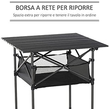 Outsunny Tavolo da Campeggio Picnic Pieghevole, Salvaspazio e Arrotolabile con Borsa da Viaggio, Nero 70x70x69cm
