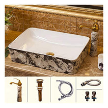 lilili Lavabo da Appoggio Lavabo Rettangolare in Stile Europeo Lavabo da Appoggio in Ceramica Jingdezhen Art Counter Top Lavello Antico in Porcellana 48x37x13cm (Color : There Are Accessories)