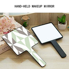Specchio a mano, verde salvia e argento geometrico ZigZag quadrato palmare specchio con maniglia per trucco casa salone viaggio uso 9 cm L x 16 cm L
