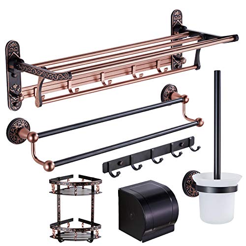 MBYW Portasciugamani Moderno Minimalista Portasciugamani Elegante per Il Bagno di Moda Portasciugamani Nero Europeo/portaoggetti Pieghevole in Alluminio da Bagno Set da 6 Pezzi Rack Nero Antico