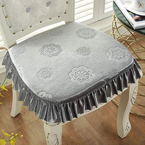 XHNXHN Cuscini per sedie da Pranzo Spessi Europei, Cuscini per sedili Corti in Peluche Cuscini Antiscivolo per Interni per Esterni Cuscini per sedie Lavabili con Lacci Grigio Chiaro 43x45cm (17x18I