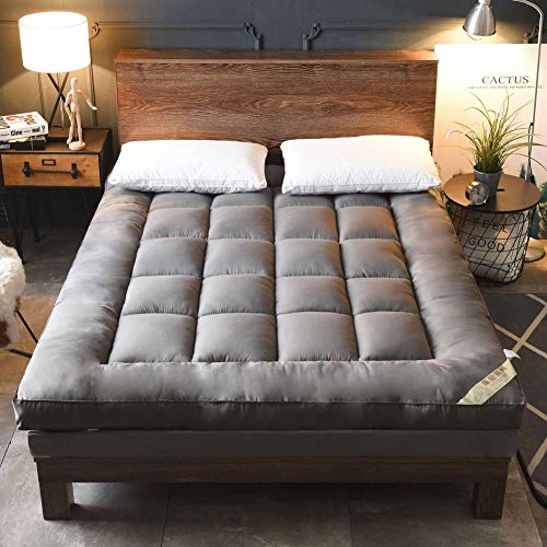 JiaQi Giapponese da Terra Futon Materasso,più Spessa Morbidissimo Materasso Pieghevole,Montato Trapuntato Materasso Ortopedico Ipoallergenico Imbottita Stuoia Pisolino-Grigio 90x200x10cm(35x79x4inch)