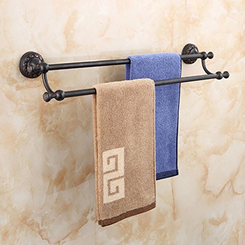 Portasciugamani Cucina Parete con Asta Doppia da Bagno in Ottone Intagliato Nero 62cm Porta Asciugamani