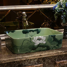 Lavabo rettangolare in stile europeo lavabo Jingdezhen Art Ink loto Lavabo da appoggio in ceramica per lavabo da bagno in ceramica per bagno