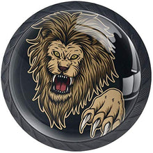 Angry Lion Attack Animal Black Pomelli per Porta Set di 4 Pomelli per Mobili Manopole per Cassetti Cucina Armadio Vetro