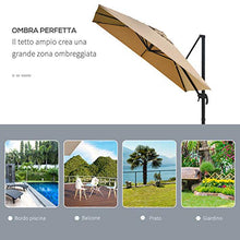 Outsunny Ombrellone da Giardino a Braccio 300x300cm con Manovella, Inclinazione Regolabile e Girevole a 360°, Khaki