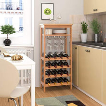 Hyzb Wine Rack 16 Bottle Holder Vino dell'organizzatore di immagazzinaggio con 6-9 Supporto di Vetro 4 Tier 4 Tier Holder Vino Free Standing bambù 47x29x100cm (L * W * H)
