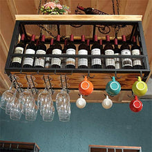RUXMY Armadietto del Vino Scaffale per Vino da Appendere a Parete in Metallo/Ferro Scaffale per Bar in Legno massello Scaffale per Vino Industriale, Bottiglie, Calice e portabicchieri con Catena