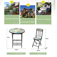 HZWZ Tavolo D'accento Rotondo A Mosaico, 27,5"Tavolino con 2 Sedie, Arredamento di Piante per Portico per Patio, Set di Bistrot A 3 Pezzi,1 Table