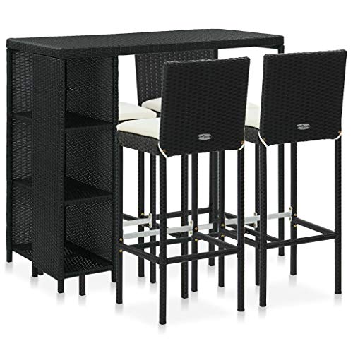 SKM Set da Bar da Giardino 5 pz con Cuscini in Polyrattan Nero (36.6kg)