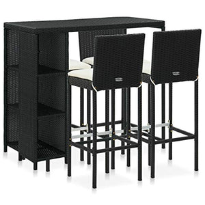 SKM Set da Bar da Giardino 5 pz con Cuscini in Polyrattan Nero (36.6kg)