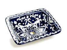 Dolores - Lavabo rettangolare messicano blu, da incasso, con bordo, in ceramica Talavera